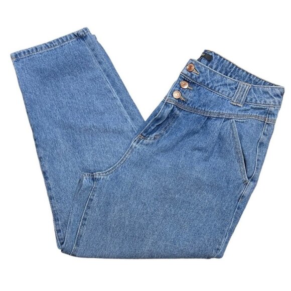 Vintage FOREVER 21 Yoked Mom Jeans Cropped Size 31W Tapered 3 Button 80's-90's - Picture 3 of 16